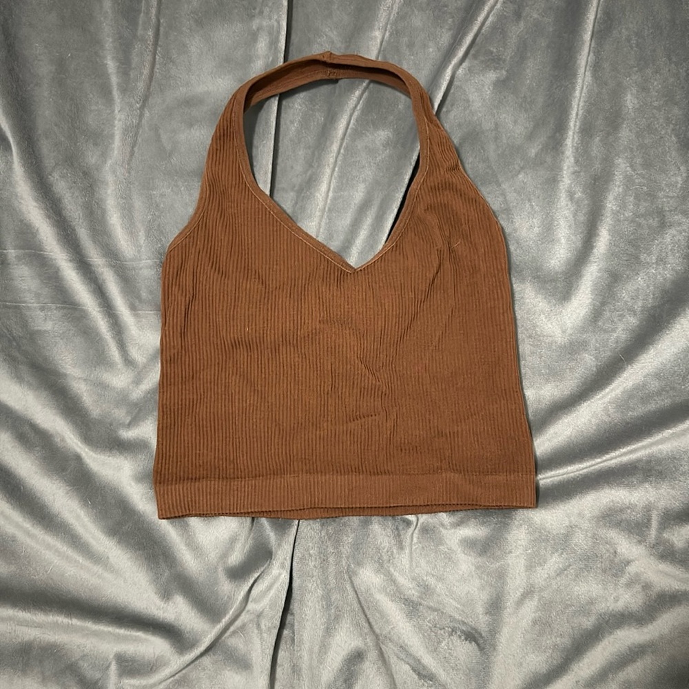 brown ribbed halter top